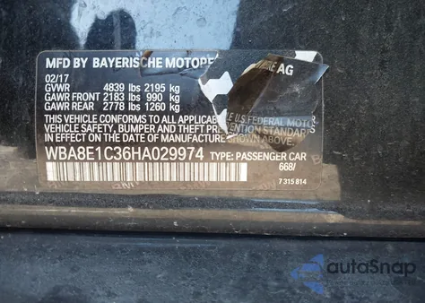 2017 BMW 330E Iperformance z USA, uszkodzony, nr VIN WBA8E1C36HA029974